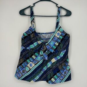 Swimsuits for All Womens 18 Tankini Swim Suit Top Blue Aqua Geometric Underwire